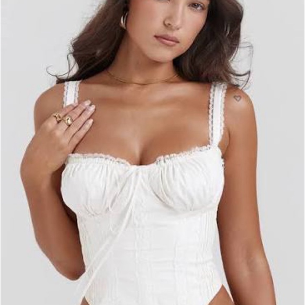House of CB White Lace Back Corset Top
